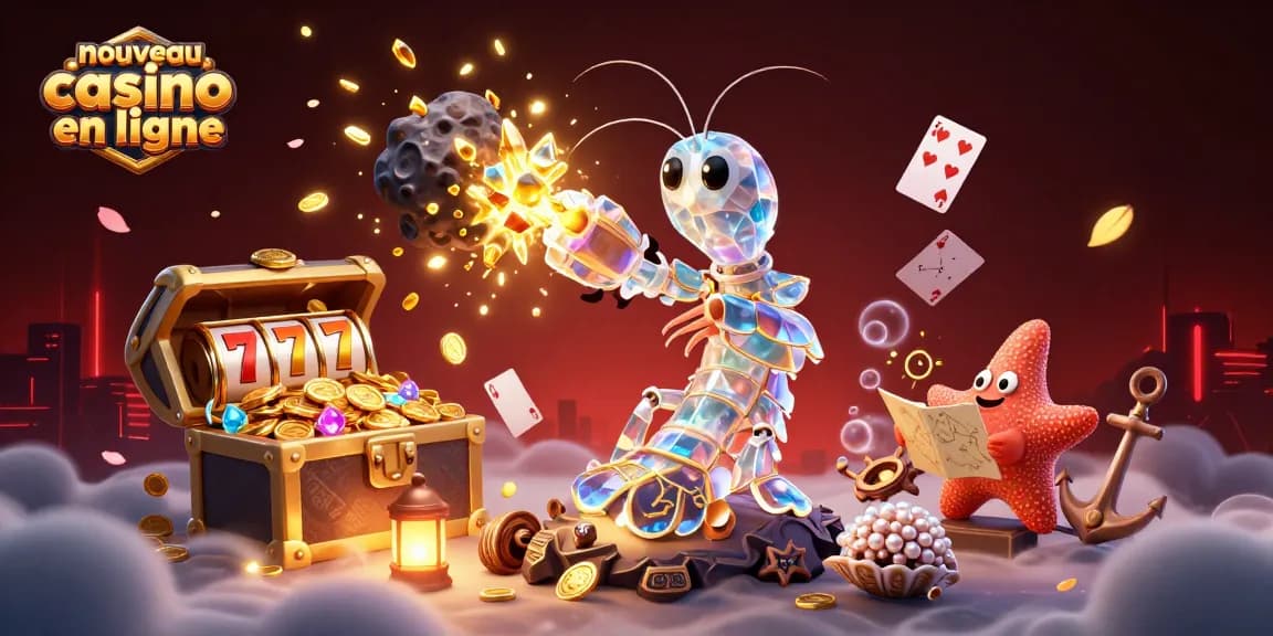 Jouez sur un nouveau casino en ligne avec cette illustration dynamique et colorée, pleine de jeux et d'action.