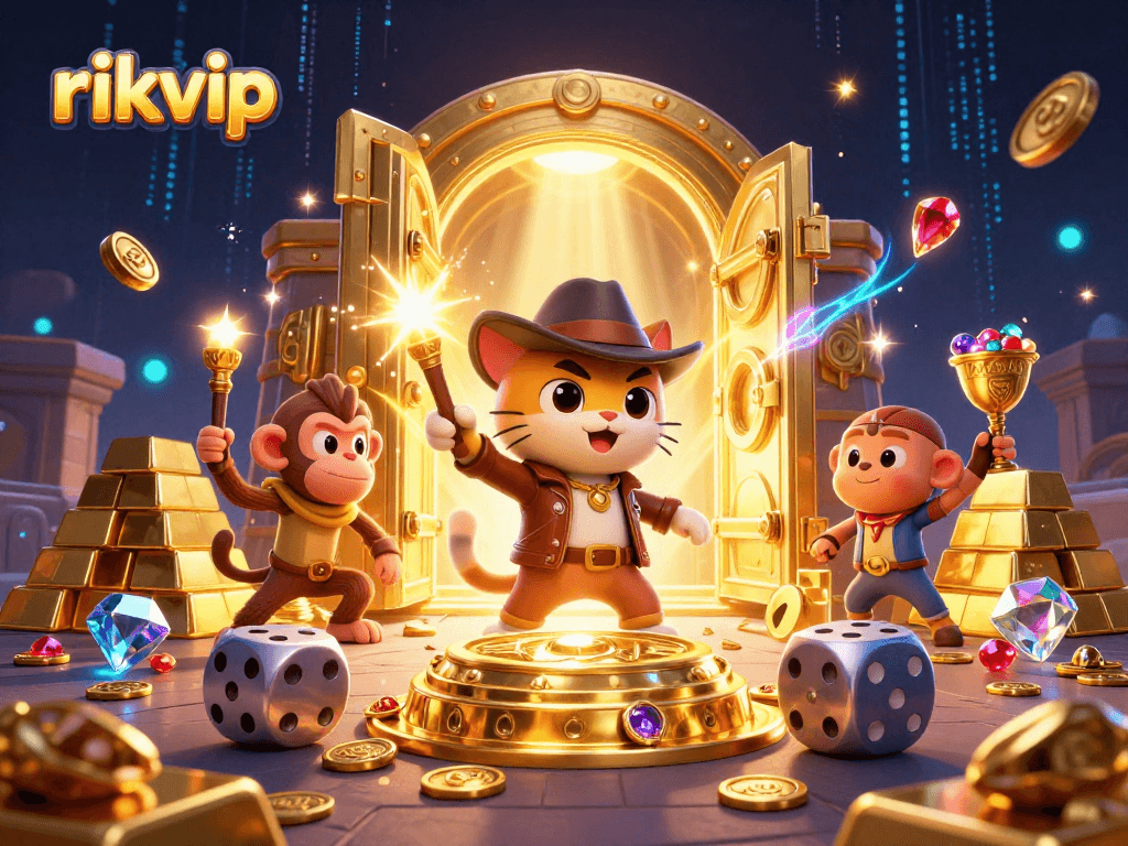 Enter the thrilling world of rikvip with this immersive 3D casino adventure illustration.