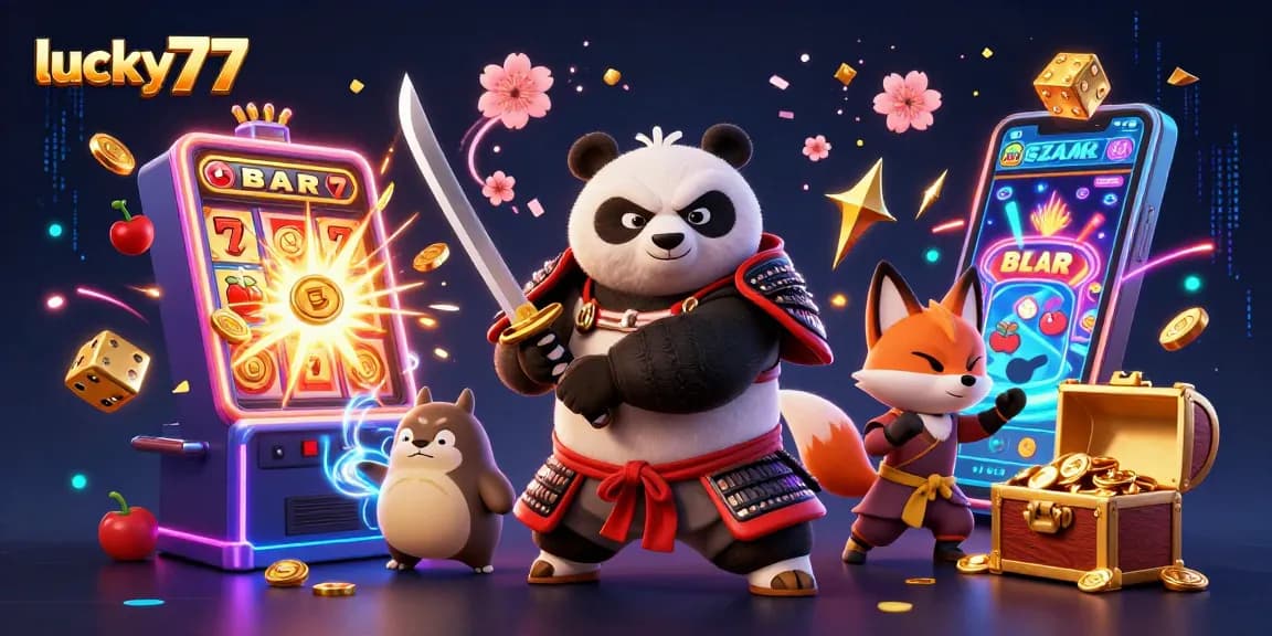 Engage in the thrilling lucky77 casino experience with a vibrant 3D fantasy illustration.