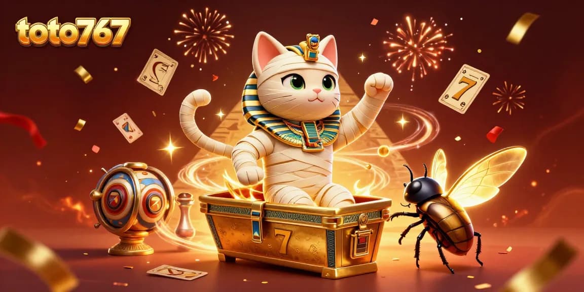 Toto767 memberikan pengalaman bermain yang menarik dengan mumi kucing dan simbol keberuntungan.