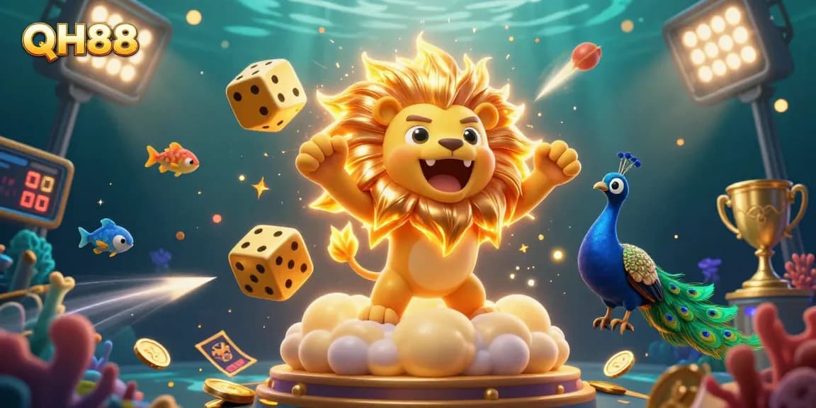 Experience the thrill of QH88 with vibrant fish shooting adventures in a dynamic underwater casino scene.