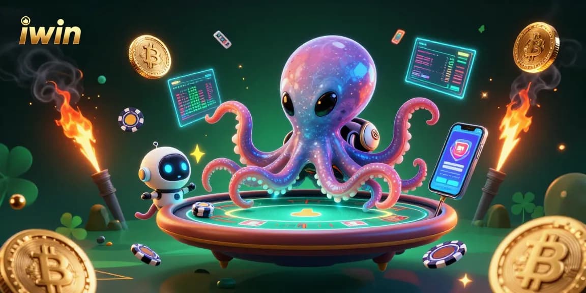 Play exciting iwin games with a 3D alien octopus at a holographic poker table.
