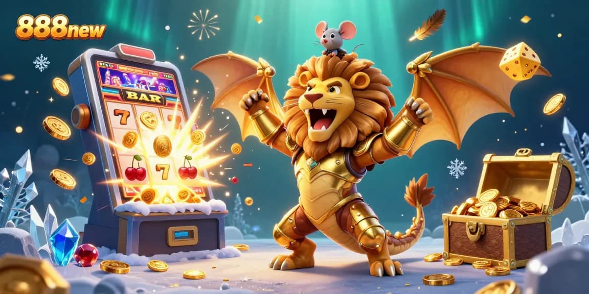 Experience the thrilling excitement of 888new with a vibrant jackpot scene featuring dynamic casino elements and characters.