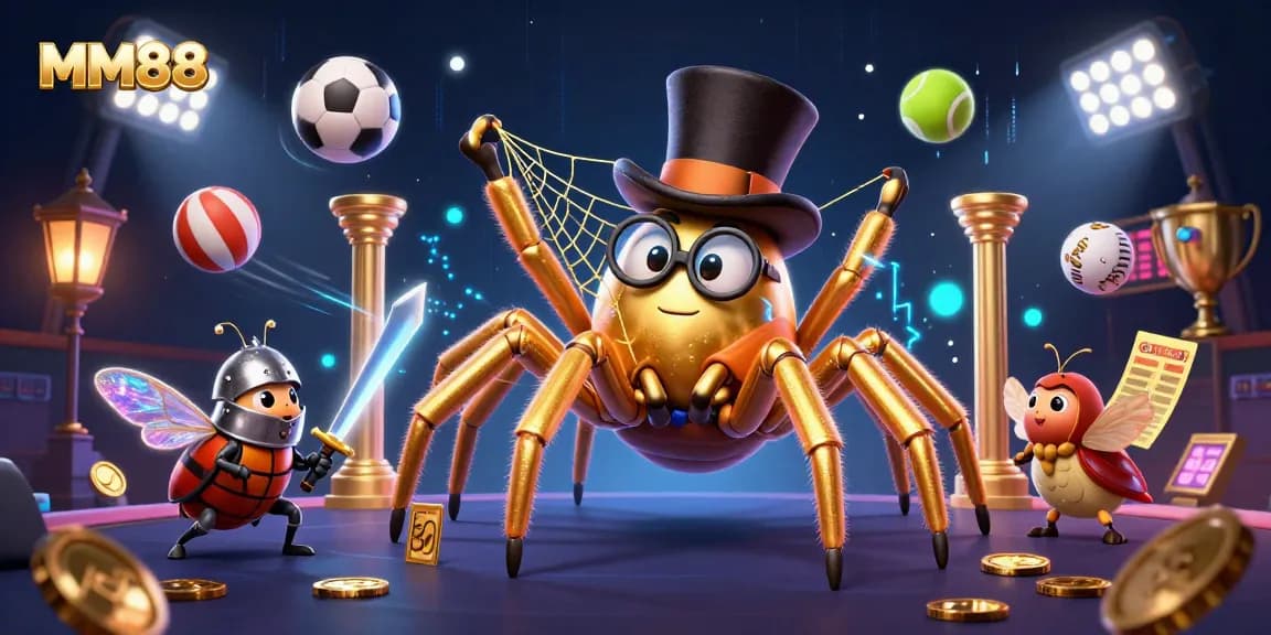 Experience the excitement of MM88 with a colorful casino-themed illustration showcasing dynamic gaming elements and characters.