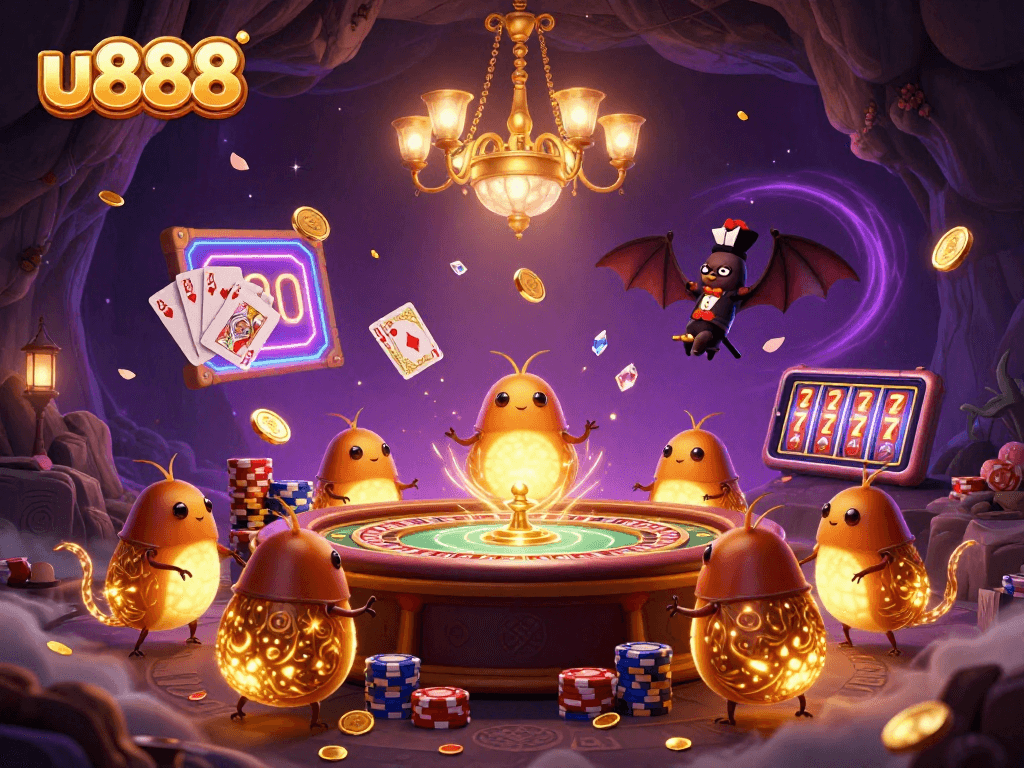 Experience the excitement of u888 casino gaming with vibrant glowworms and dynamic elements illuminating the scene.