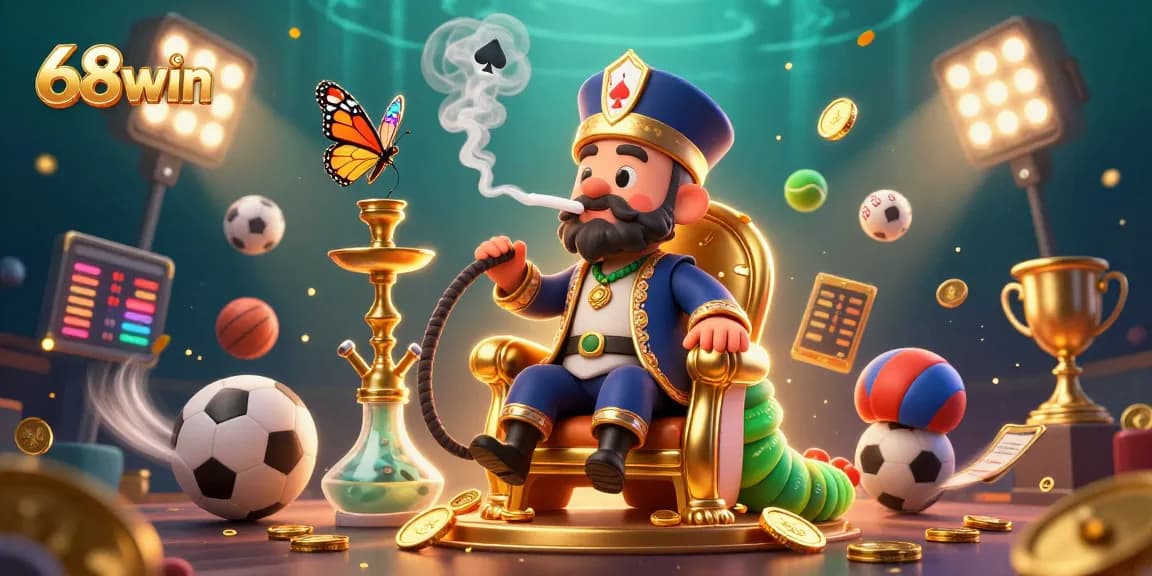Engage with 68win’s thrilling sports betting experience featuring an imaginative casino world illustration.