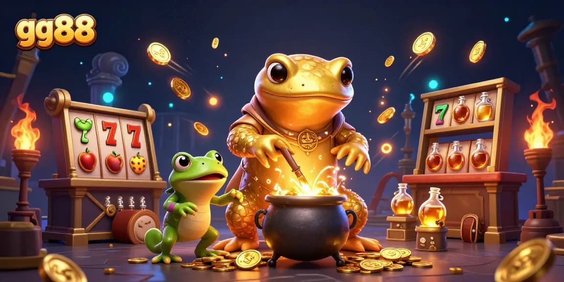 Spin the reels to win big at gg88 with golden alchemist, frog apprentice, and newt assistants.