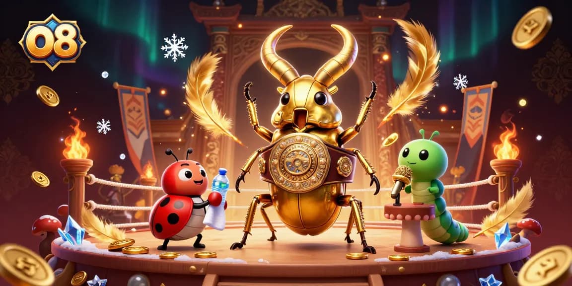 Experience thrilling gameplay at o8 with dynamic golden characters in a colorful gambling arena.