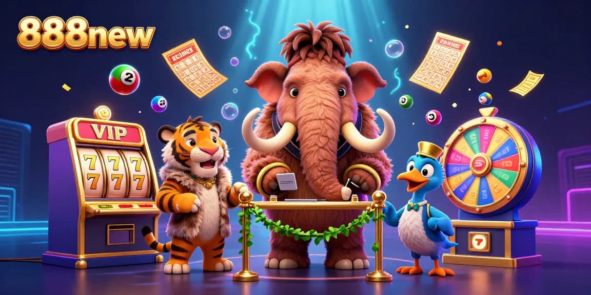 Join the fun at 888new, where colorful lottery balls and wild prizes await in a thrilling casino scene.