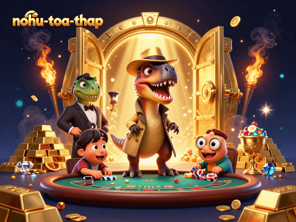 Spin winning rounds at nohu-toa-thap with vibrant gaming characters and treasure galore!