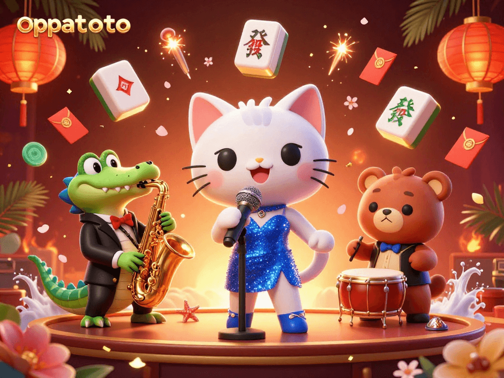 Experience exciting gameplay with oppatoto's vibrant casino scene featuring unique characters and elements.