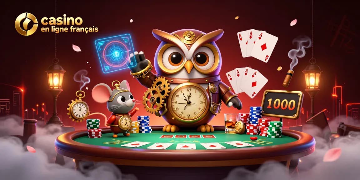 Jouer dans un casino en ligne francais avec des personnages de dessins animés et des éléments de poker dynamiques.