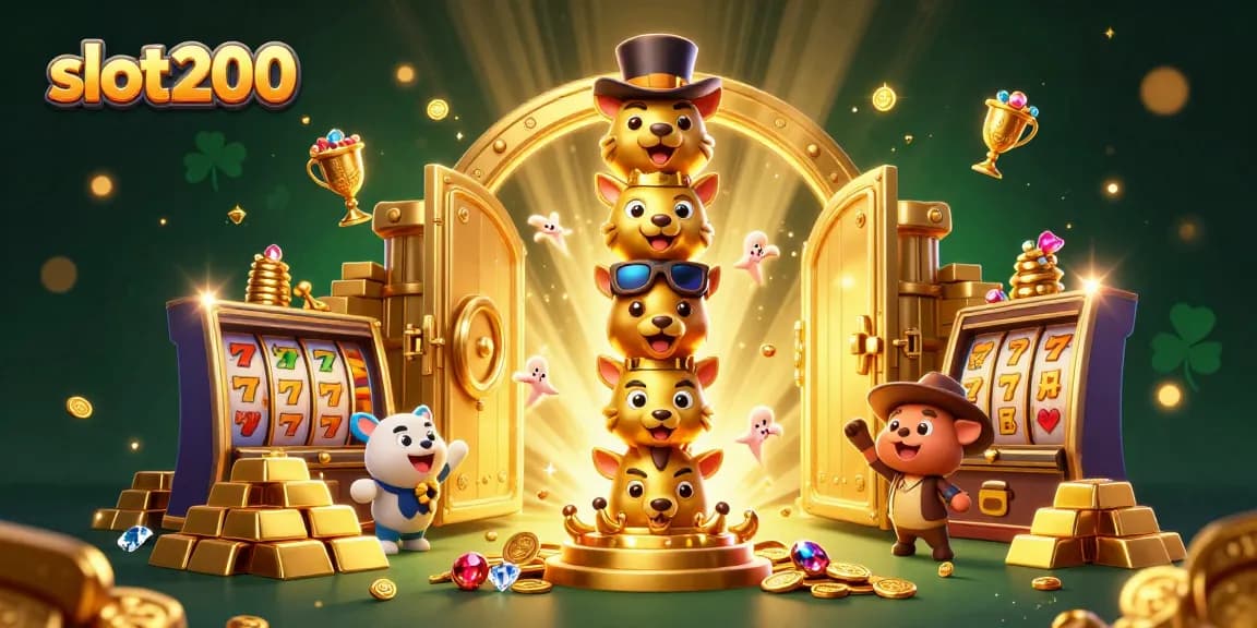 Engage with slot200's thrilling experiences featuring dynamic slot reels, golden treasures, and vibrant casino elements.