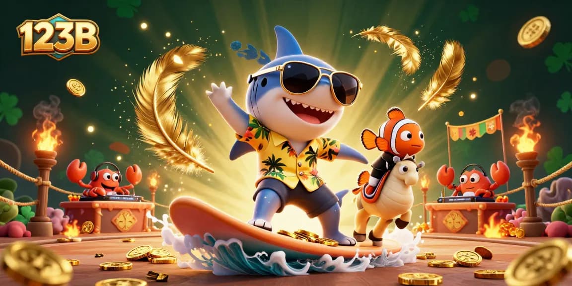 Experience thrilling gameplay at 123B with a dazzling 3D casino scene featuring playful ocean characters.