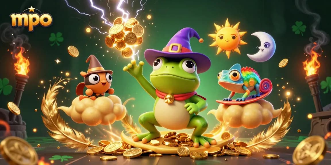 Experience the mpo excitement with vibrant golden coins and magical characters in a dynamic casino atmosphere.