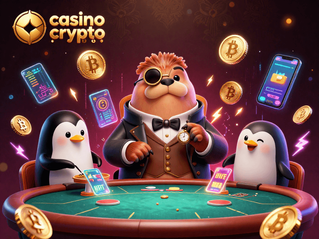 Profitez d'une expérience dynamique au casino crypto en ligne avec des personnages animés autour d'une table de poker sous-marine.