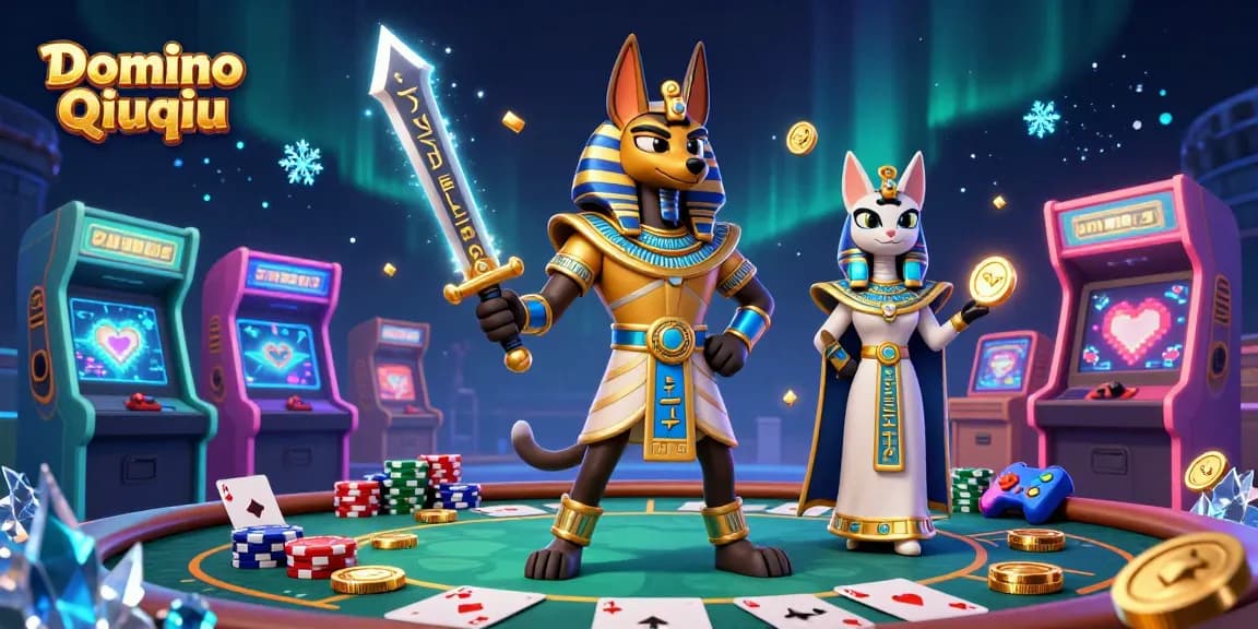 Experience the thrill of Domino Qiuqiu with vibrant casino elements and engaging characters.