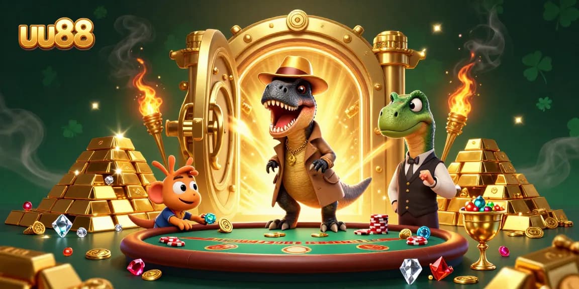 Engage with uu88's thrilling blackjack scene featuring clever characters and gleaming treasures.
