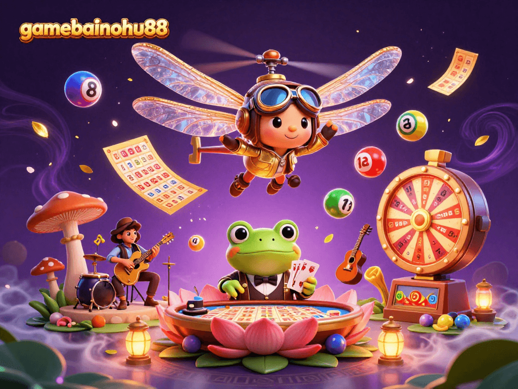 Experience the excitement of gamebainohu88 with dynamic casino elements and colorful characters.