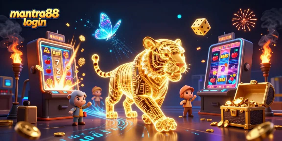 Engage with mantra88 login through vibrant 3D casino-themed illustration filled with energy and excitement.