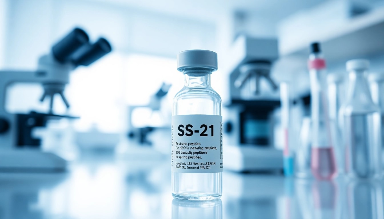 Buy ss-31 peptide in a clean laboratory setting showing a detailed vial.