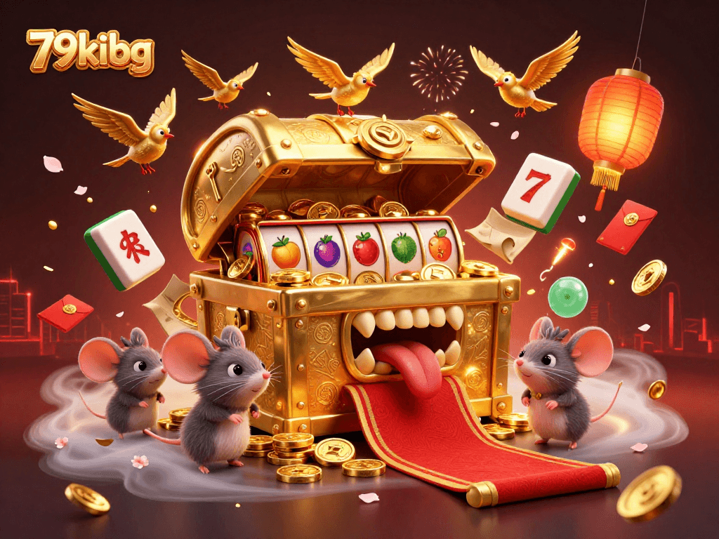 Experience excitement at 79kibg with vibrant slots, treasure chests, and dazzling fireworks.