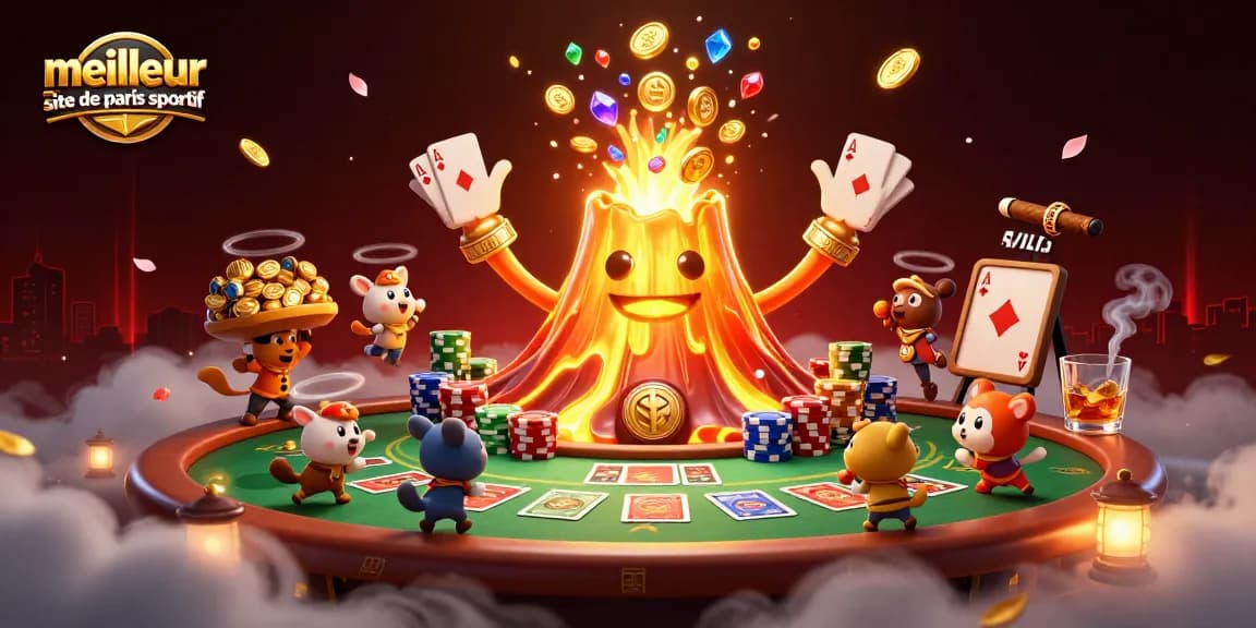 Visitez le meilleur site de paris sportif et remportez des trésors au poker dans une scène animée.