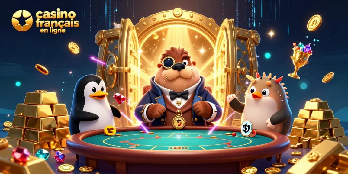 Jouer au casino français en ligne avec un morse élégant, un dealer pingouin et un poisson-puffer bluffant.