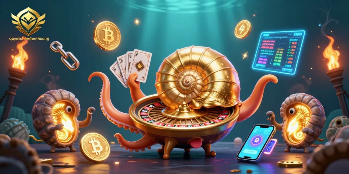 Experience the excitement of quyetchientienthuong with a glowing nautilus roulette wheel in this vibrant scene.