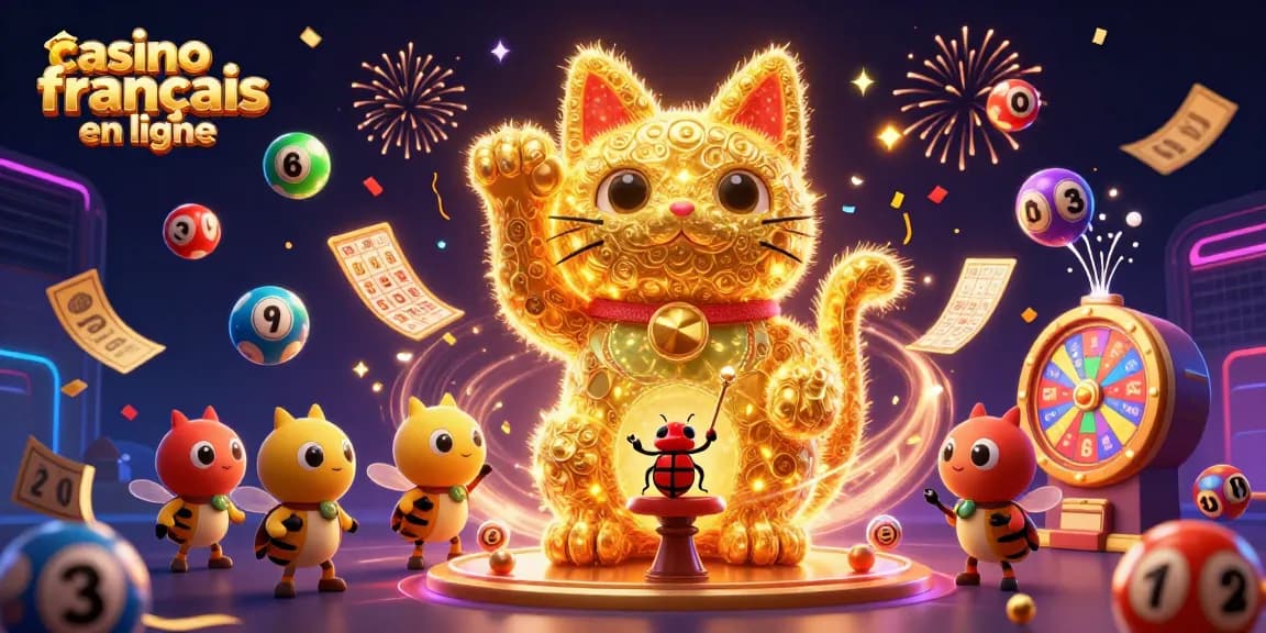 Ce visuel captivant avec des lucioles dorées et des incontournables du casino français en ligne dynamise l'expérience de jeu.