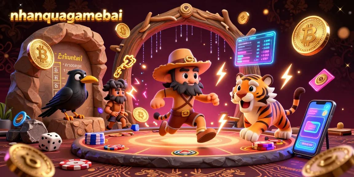 Engage in thrilling gameplay at nhanquagamebai with a dynamic illustration featuring a prehistoric casino scene.