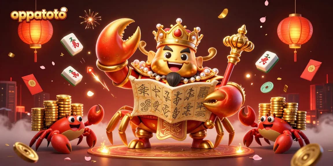 Experience thrilling gameplay with oppatoto, featuring a golden crab emperor and vibrant casino elements.