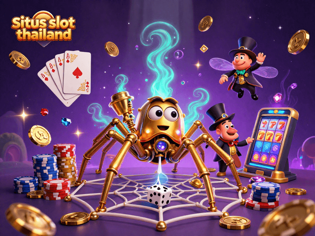 Engage in situs slot thailand with a thrilling 3D illustration of steampunk elements and casino excitement.