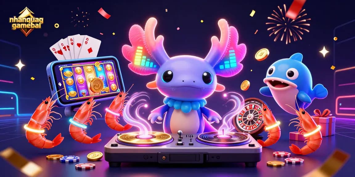 Experience excitement at nhanquagamebai with a neon axolotl DJ and dynamic gaming elements.