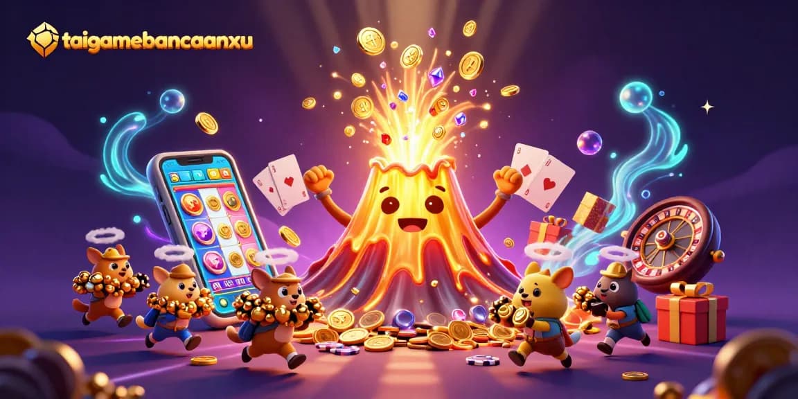 Engage with taigamebancaanxu as the golden volcano erupts coins while players capture treasures.