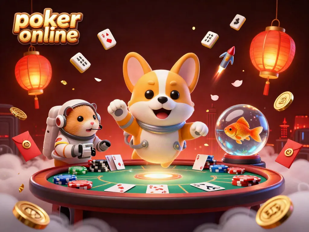 Experience poker online adventures with a 3D cartoon corgi in a whimsical casino!