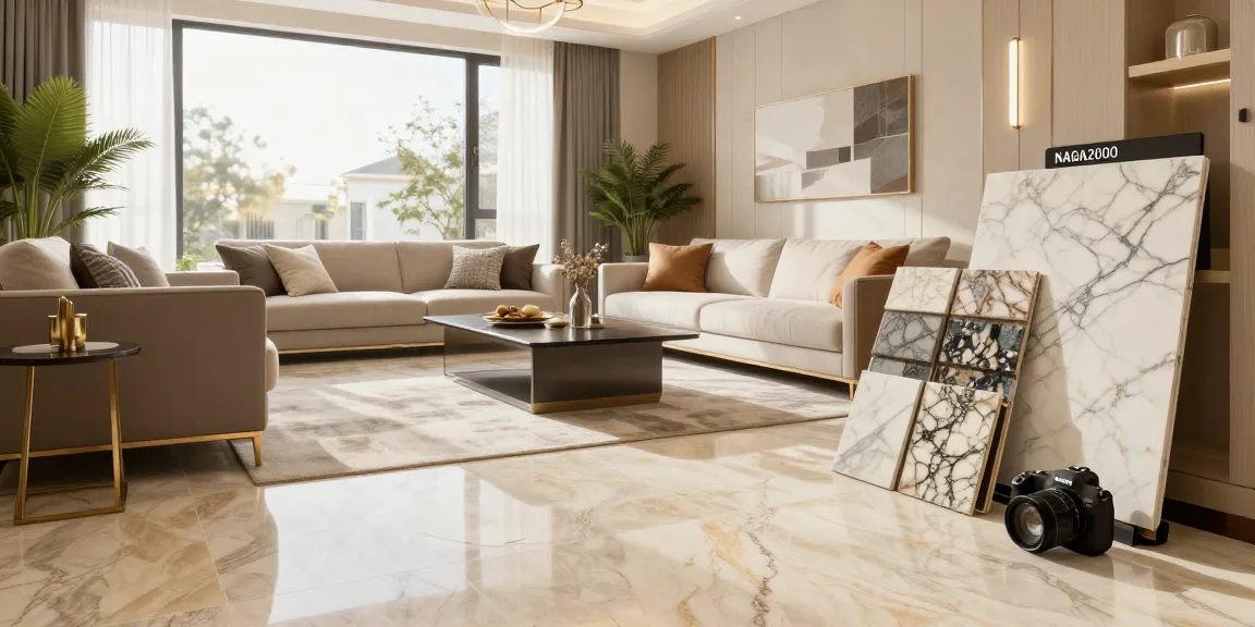 Premium natural stone flooring selection from NAGA2000 in a luxury living space.