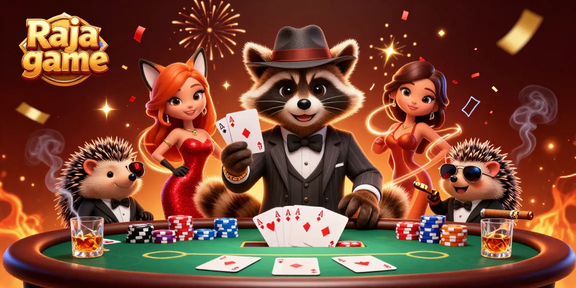 Experience excitement at Raja game with colorful poker elements and charming animated characters.