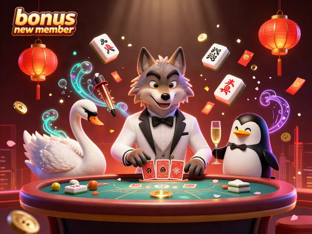 Experience the thrill of lively baccarat with the bonus new member scene featuring charming characters and casino elements.