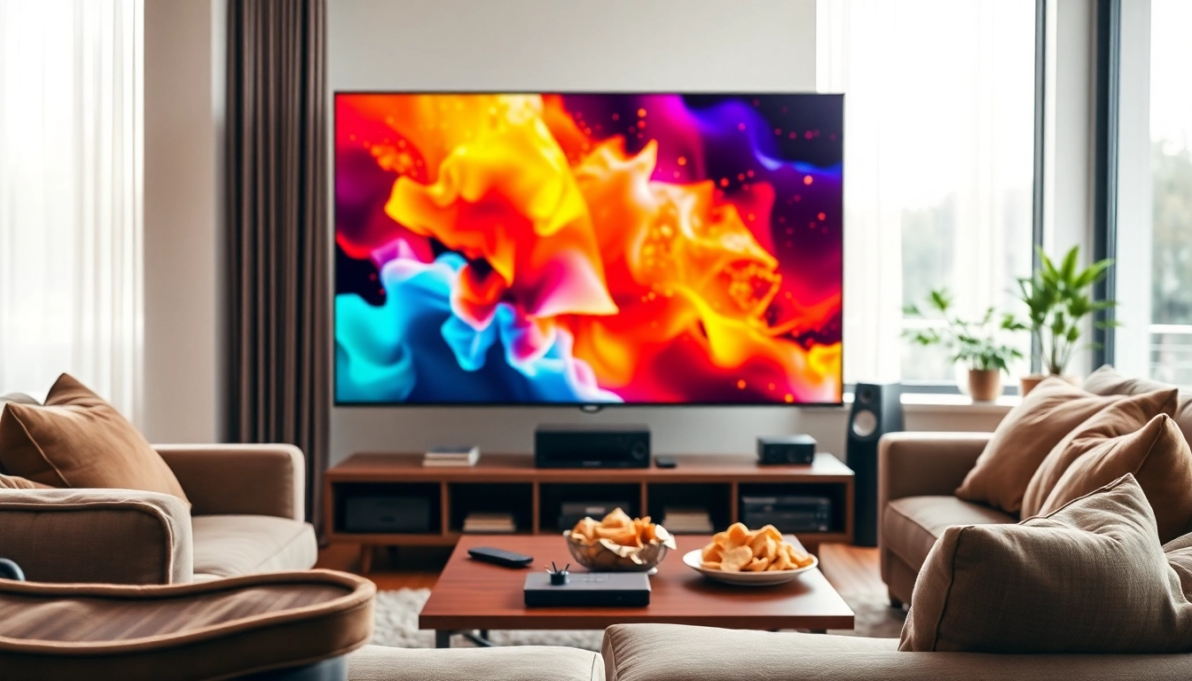 Engaging living room scene showcasing a free trial iptv experience on a sleek TV.
