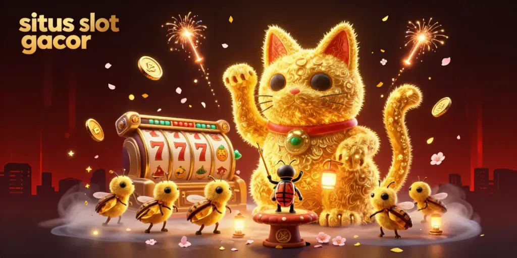 Melihat situs slot gacor dengan simbol keberuntungan, karakter dan elemen kasino lainnya