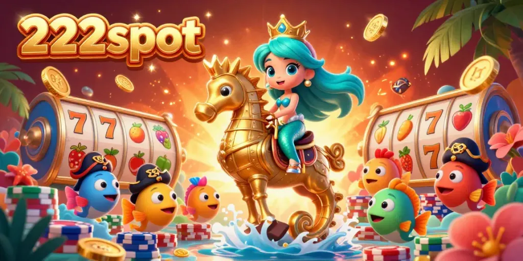 Gegam slot bermodal tinggi 222slot dengan putri duyung dan ikan berwarna-warni.