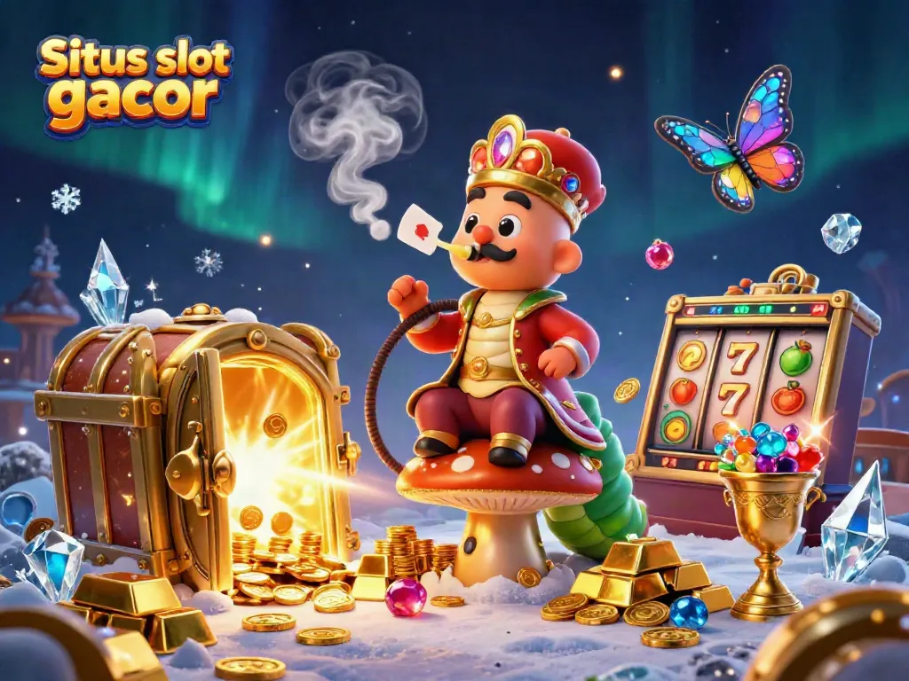 Situs slot gacor character-rich scene displaying an extravagant caterpillar master and dynamic casino elements.