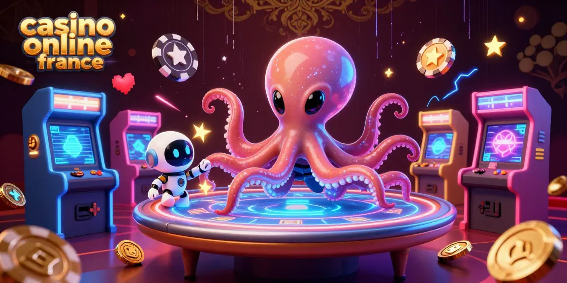 Jouez à des jeux palpitants sur casino en ligne France avec un octopus extraterrestre et des robots dans une ambiance animée.