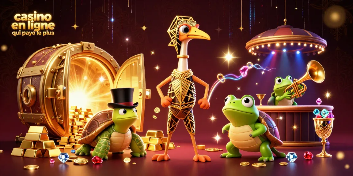 Illustration dynamique de personnages de casino en ligne qui paient le plus, avec des trésors éclatants et une ambiance luxueuse.