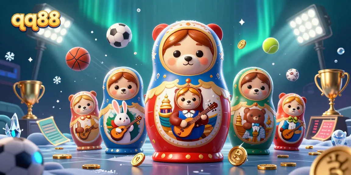 Bet with qq88 and win big at a dynamic casino scene featuring lucky bears and sports elements.