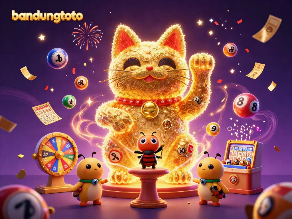 Experience the excitement of bandungtoto with a dynamic scene featuring a lucky cat and casino symbols