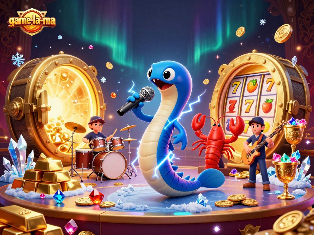 Experience the vibrant underwater casino stage with game-la-ma's electric eel DJ and dynamic slot elements.