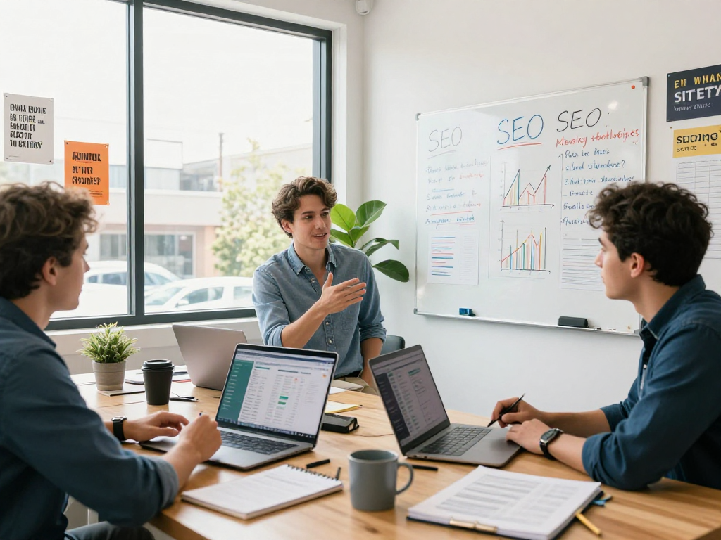 Orange County SEO company marketing meeting with two brothers discussing strategies for local dominance.