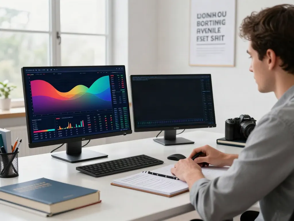 tradingview官网 trader analyzing financial data in a well-lit office